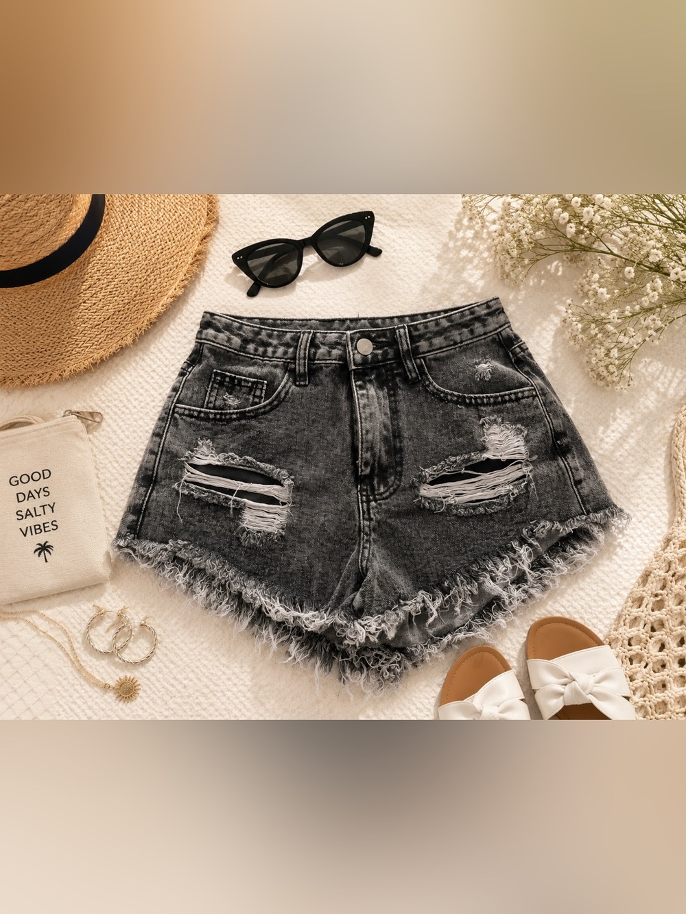 Women’s XS Petite Black Acid Wash Distressed Frayed Hem Denim Shorts New
